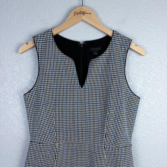 Ann Taylor Plaid Knit Sheath Dress 4 - Split Neck, Sleeveless, Office Siren - Picture 4 of 9